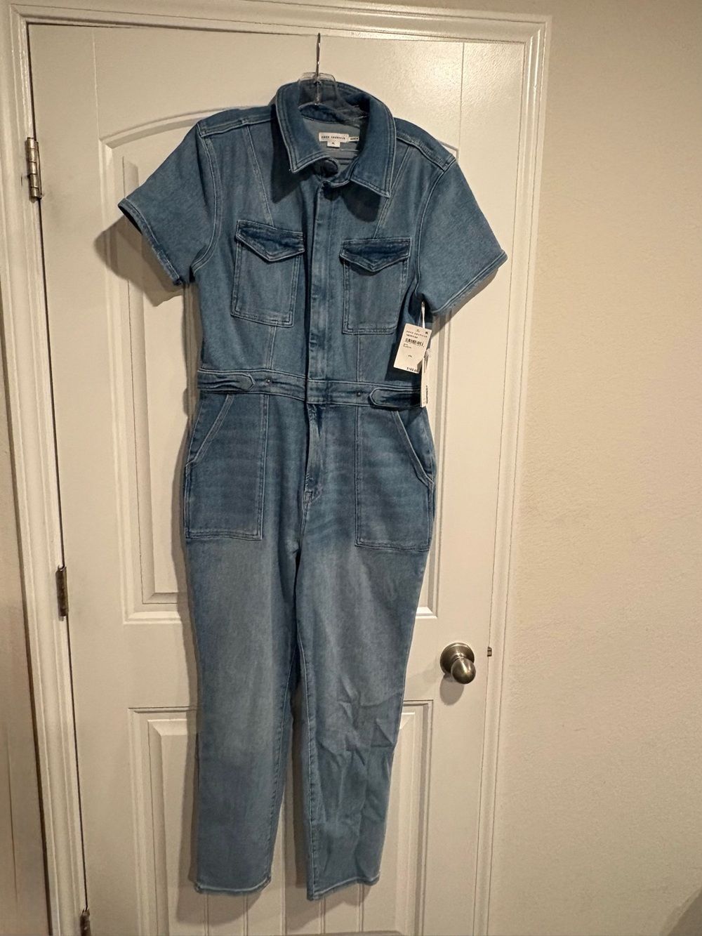 Good American Light Blue Denim Short-Sleeve Jumpsuit